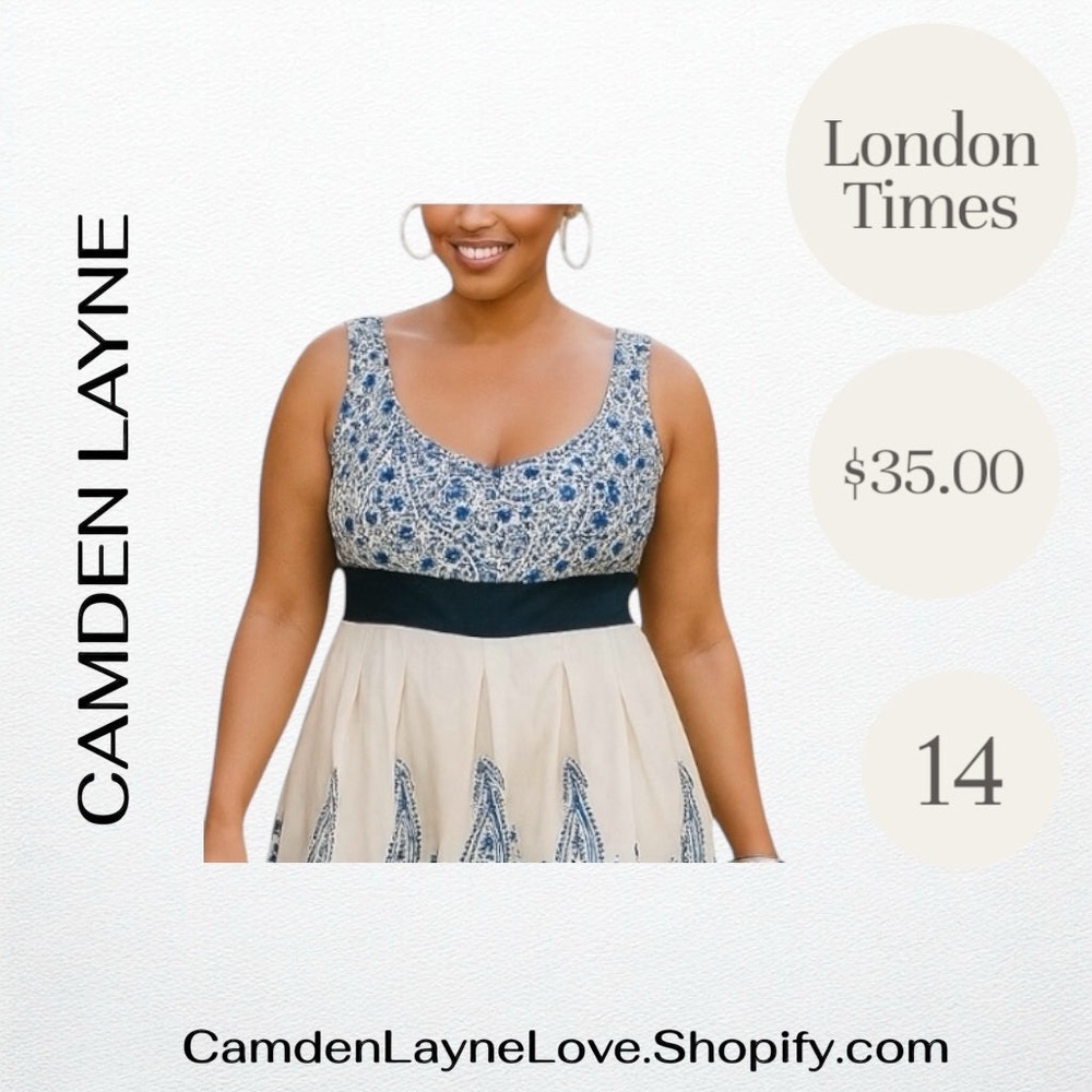 London Times Blue A-Line Scoop Neck Midi Dress - Picture 3 of 7